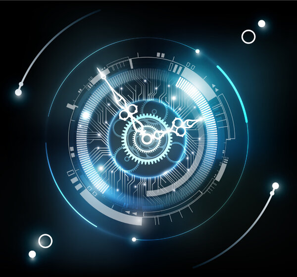 Image of a glowing clock face with rotating hands