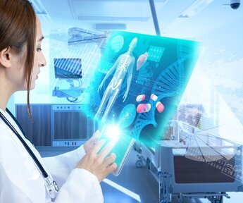 Image showing young female doctor and futuristic medical interface concept