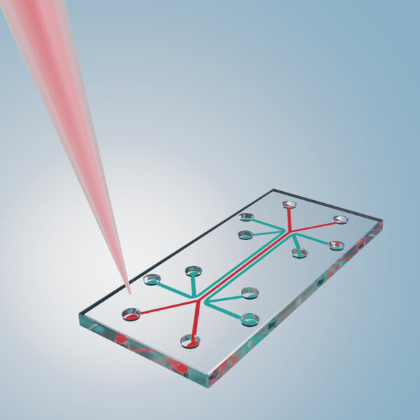 Image showing isolated microfluidic chip is a set of micro-channels etched or molded into a glass material 3d rendered  