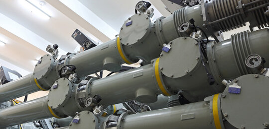High voltage Gas Insulated Switchgear inside a transformer substation