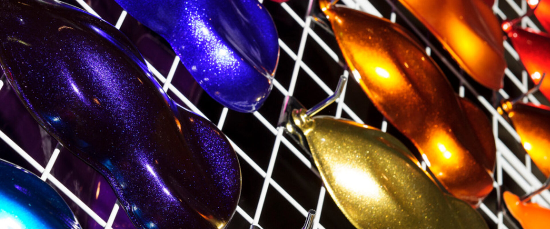 Car paint samples in various colours