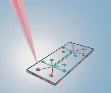 Image showing Isolated microfluidic chip is a set of micro-channels etched or molded into a glass material 3d rendered