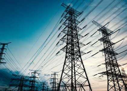 Electrical pylons Image showing High voltage towers