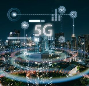 Image showing modern city with smart 5G wireless communication network concept