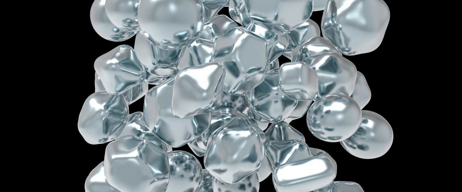 3D illustration of zinc oxide nanoparticles Against a black background is a 3D illustration of zinc oxide nanoparticles. Silver in colour, a roughly spherical shape, around 50 particles are clumped into a ball in the centre of the image